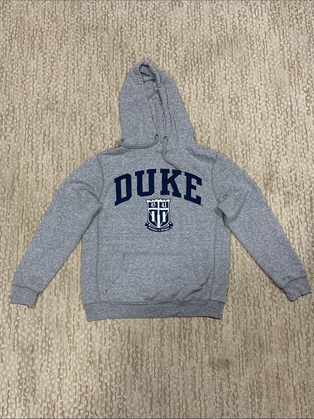 League Gray Duke Hooded Sweatshirt with Navy Crest (416)